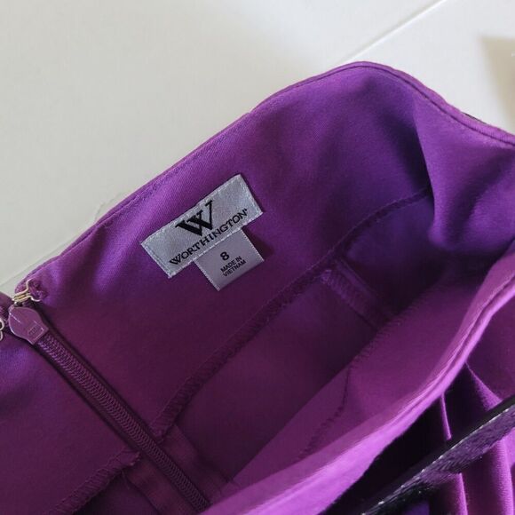 Worthington Purple Pencil Pleated Back Skirt with Belt Size 8 - Picture 4 of 7